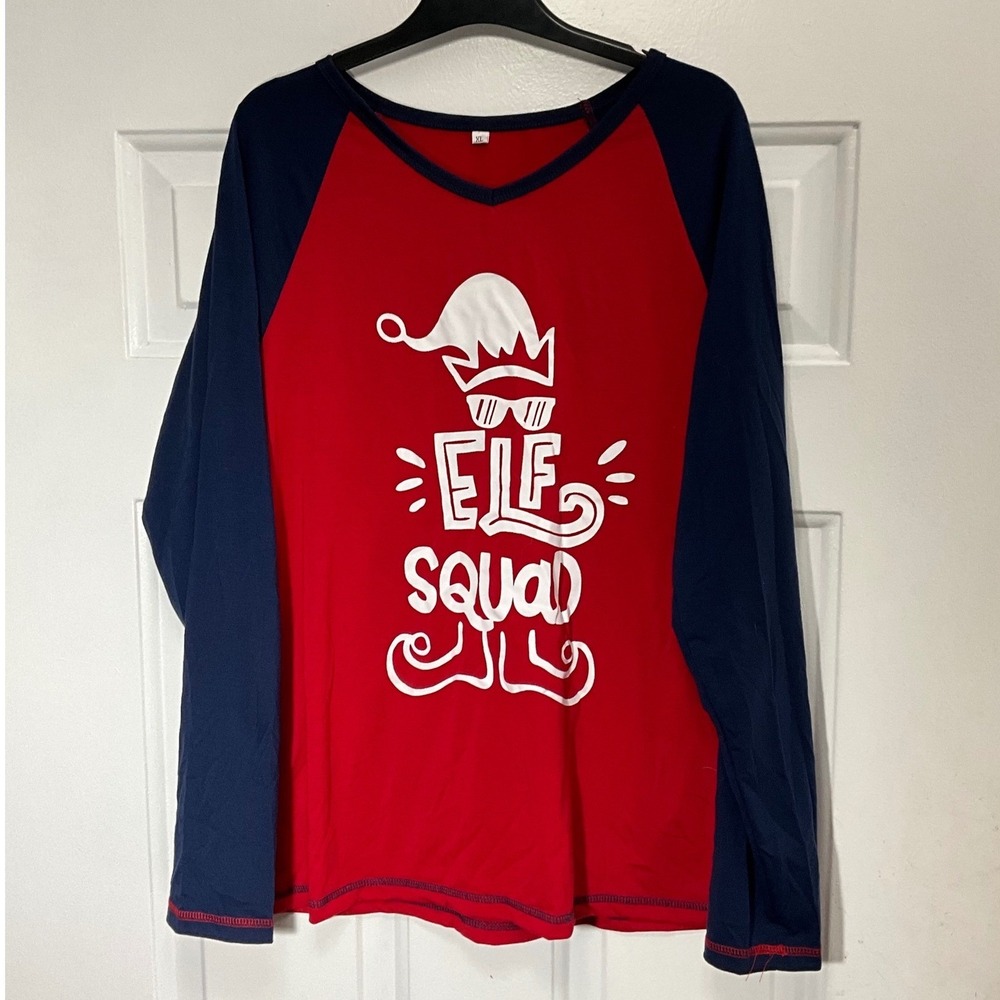 Anan Baby Ltd Elf Squad Christmas Raglan Long Sleeve Shirt Red Navy Mens XL